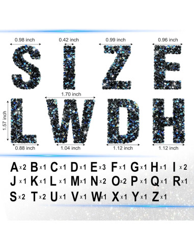 Stickers Letras Rhinestone Locacrystal 34Pcs 4cm Negro
