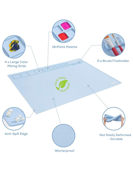 Mat de Silicona Extra Grande Foepoge 80x60cm Azul con Paletas