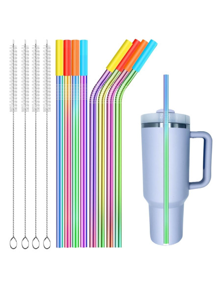 Popotes de Acero Inoxidable Keecomfy 30.99 cm Reutilizables 8 Unidades