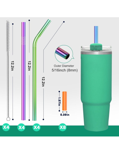 Popotes de Acero Inoxidable Keecomfy 30.99 cm Reutilizables 8 Unidades