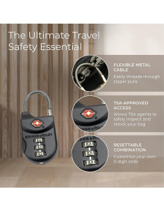 Candado de Cable TSA Briggs & Riley - Combinación 3 Dígitos, Negro 2