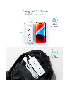 Regleta de Enchufes HANYCONY 6 Salidas 3 USB C 1 Pie Blanca 2