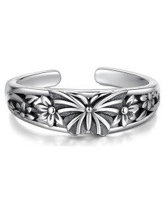 Anillo ajustable de mariposa en plata esterlina 925 para mujeres
