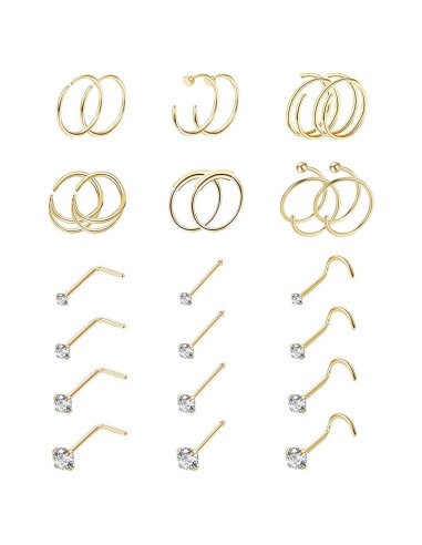 Set de 24 Anillos de Nariz Vegolita 22G Acero Inoxidable