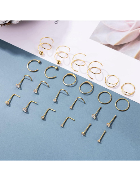 Set de 24 Anillos de Nariz Vegolita 22G Acero Inoxidable