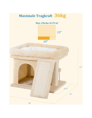 Torre de Árbol para Gatos Aechonow 35.56 cm Beige con Plataforma