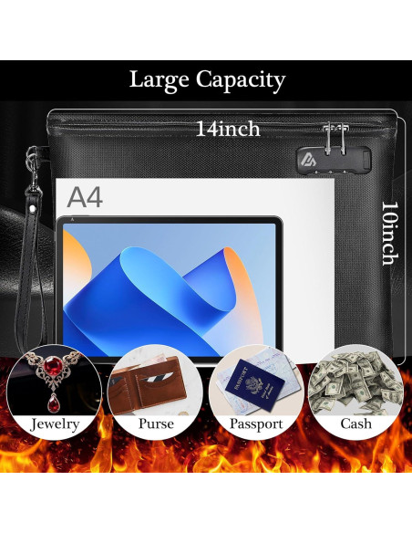 Bolsa a Prueba de Fuego FANCROU 36.8x29.2cm Negra con Cerradura