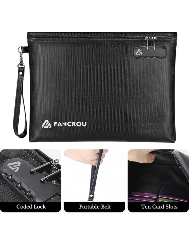 Bolsa a Prueba de Fuego FANCROU 36.8x29.2cm Negra con Cerradura