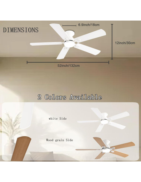 Ventilador de Techo GJeg 52" Blanco con Luz y Control Remoto