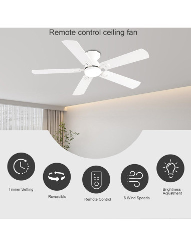 Ventilador de Techo GJeg 52" Blanco con Luz y Control Remoto