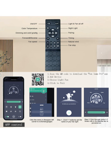 Ventilador de Techo GJeg 52" Blanco con Luz y Control Remoto