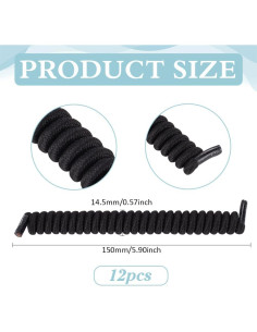 Cordones Rizados Elásticos BENECREAT 6 Pares Negro 15cm 2