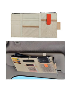 Organizador de Visera de Coche Povtii Beige 29x14.5 cm Multi-Bolsillo