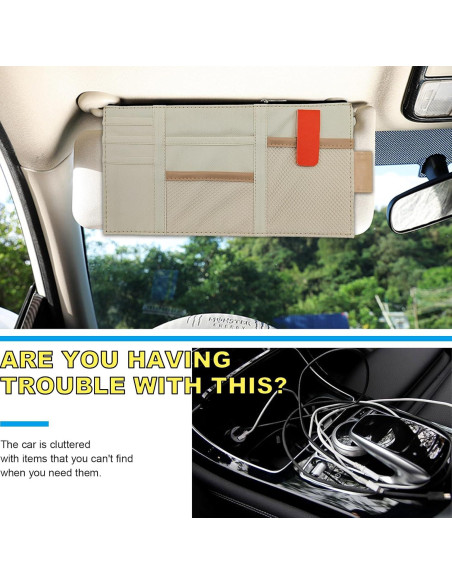 Organizador de Visera de Coche Povtii Beige 29x14.5 cm Multi-Bolsillo