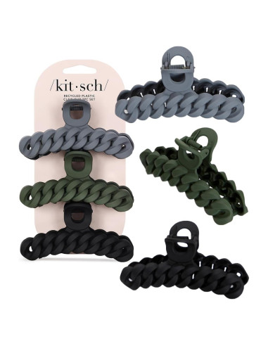 Set de Clips de Garra Grande Kitsch para Cabello Grueso (3pc) Negro/Musgo