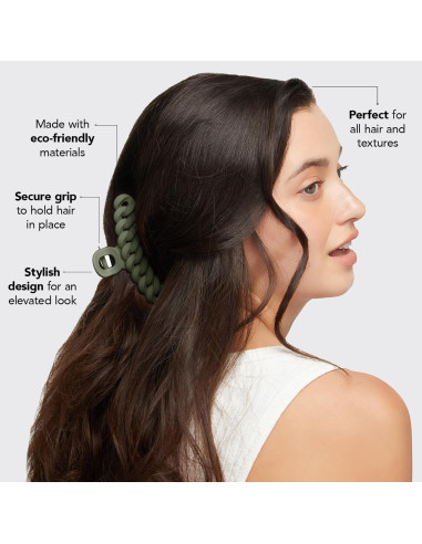 Set de Clips de Garra Grande Kitsch para Cabello Grueso (3pc) Negro/Musgo