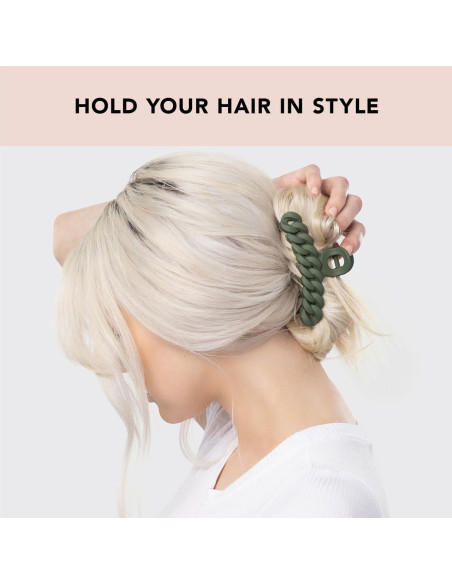 Set de Clips de Garra Grande Kitsch para Cabello Grueso (3pc) Negro/Musgo