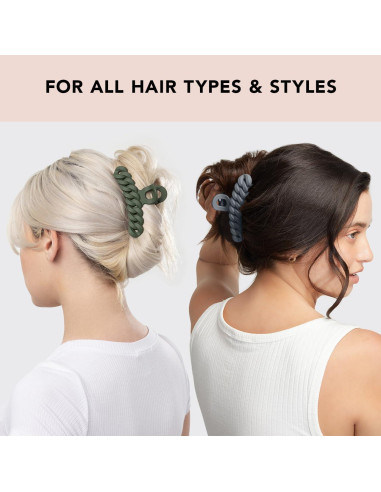 Set de Clips de Garra Grande Kitsch para Cabello Grueso (3pc) Negro/Musgo