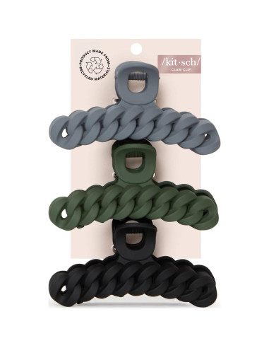Set de Clips de Garra Grande Kitsch para Cabello Grueso (3pc) Negro/Musgo