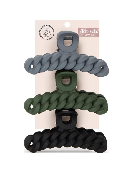 Set de Clips de Garra Grande Kitsch para Cabello Grueso (3pc) Negro/Musgo