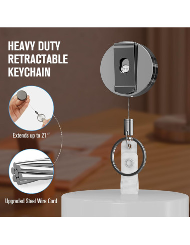 Portatarjetas Retráctil KTRIO 2 Pack Metal Negro Pequeño