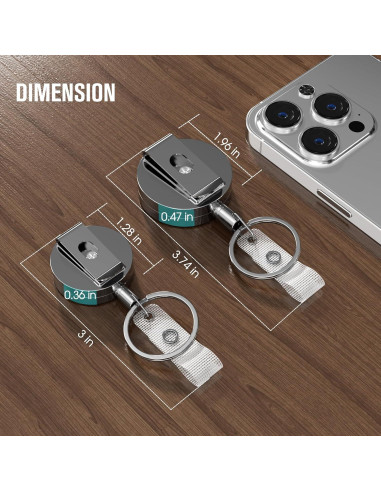 Portatarjetas Retráctil KTRIO 2 Pack Metal Negro Pequeño