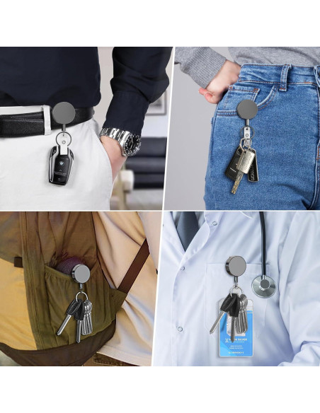 Portatarjetas Retráctil KTRIO 2 Pack Metal Negro Pequeño