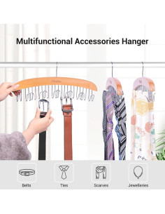 Organizador de Perchas para Cinturones Ohuhu - Madera Clara 12 Ganchos 2