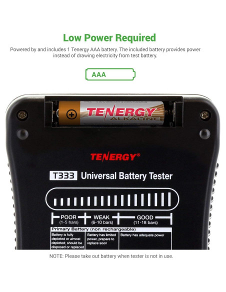 Probador de Baterías Tenergy T-333 LCD Universal Multiusos