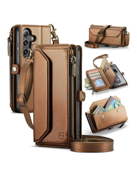 Funda de Cartera Cruzada Strapurs para Galaxy S24 Plus - Marrón