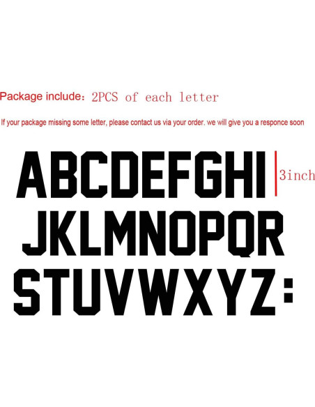 52 Letras Transferencia Calor Fanbay 7.62 cm Negro