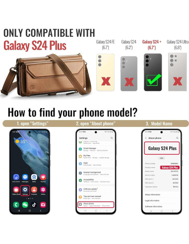 Funda de Cartera Cruzada Strapurs para Galaxy S24 Plus - Marrón
