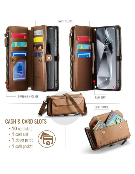Funda de Cartera Cruzada Strapurs para Galaxy S24 Plus - Marrón