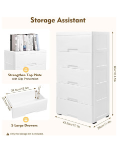 Gabinete de Almacenamiento 5 Cajones Mignonnememe Blanco 43.5x29x80cm 2