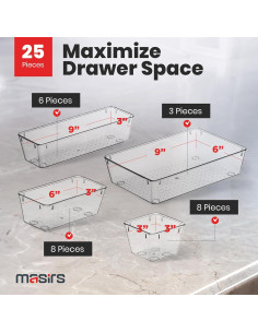 Juego de Organizadores de Cajones Masirs - 25 Piezas Transparentes 2
