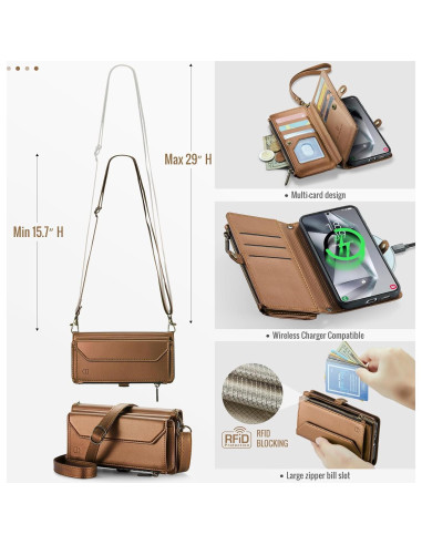 Funda de Cartera Cruzada Strapurs para Galaxy S24 Plus - Marrón