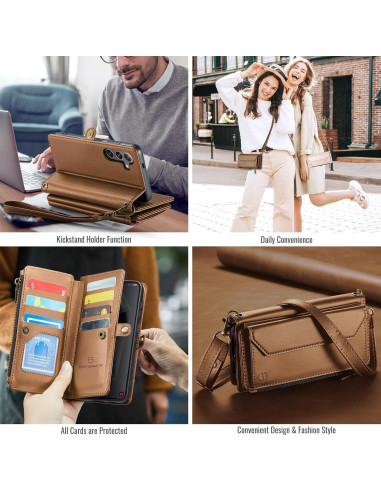 Funda de Cartera Cruzada Strapurs para Galaxy S24 Plus - Marrón