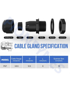 20 Conectores de Cable Impermeables PG7 PIONFYNES 3-6.5mm 2