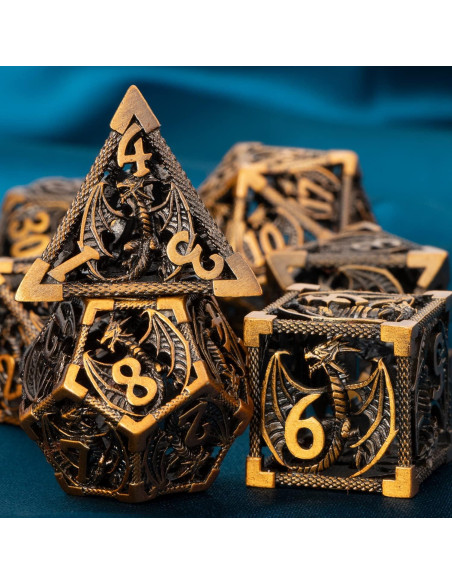 Juego de Dados de Metal ARUOHHA 7PCS Poliedricos Oro Antiguo Juego de Dados de Metal ARUOHHA 7PCS Poliedricos Oro Antiguo
