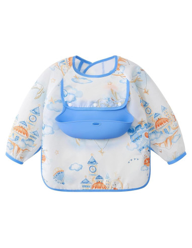 Babero de Manga Larga Usbettas con Bolsillo Silicona 6-12 Meses