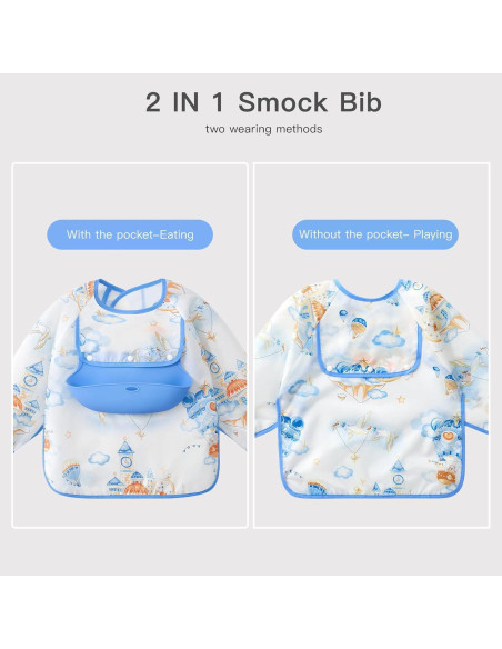 Babero de Manga Larga Usbettas con Bolsillo Silicona 6-12 Meses