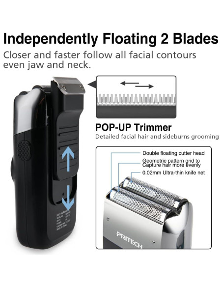 Afeitadora Eléctrica 2 en 1 Pritech RSM-1699 Negro Plateado