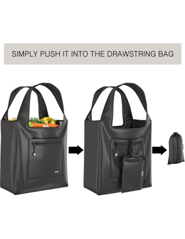 Bolsa de Compras Reutilizable Ecológica Premium - Nylon Ripstop Negro