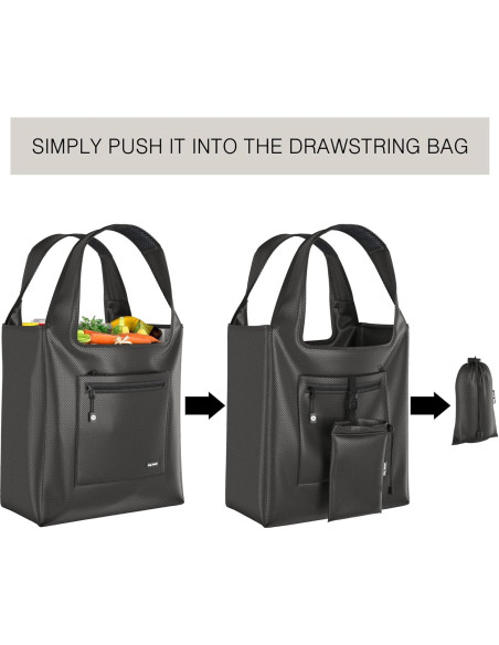 Bolsa de Compras Reutilizable Ecológica Premium - Nylon Ripstop Negro