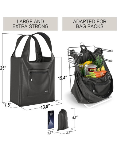 Bolsa de Compras Reutilizable Ecológica Premium - Nylon Ripstop Negro