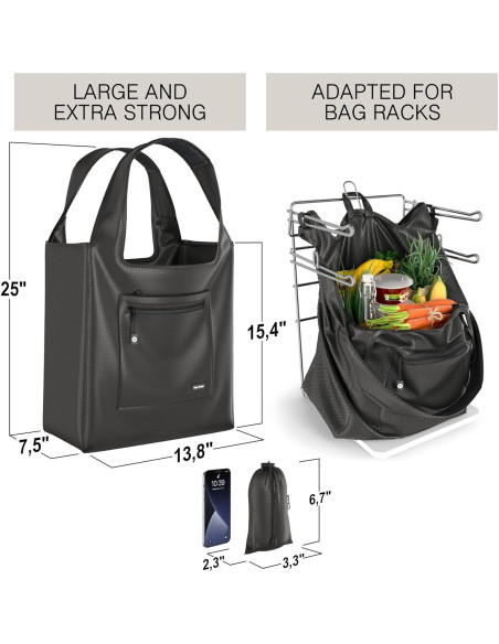 Bolsa de Compras Reutilizable Ecológica Premium - Nylon Ripstop Negro