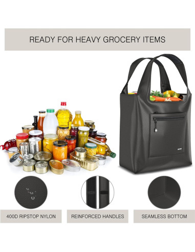 Bolsa de Compras Reutilizable Ecológica Premium - Nylon Ripstop Negro