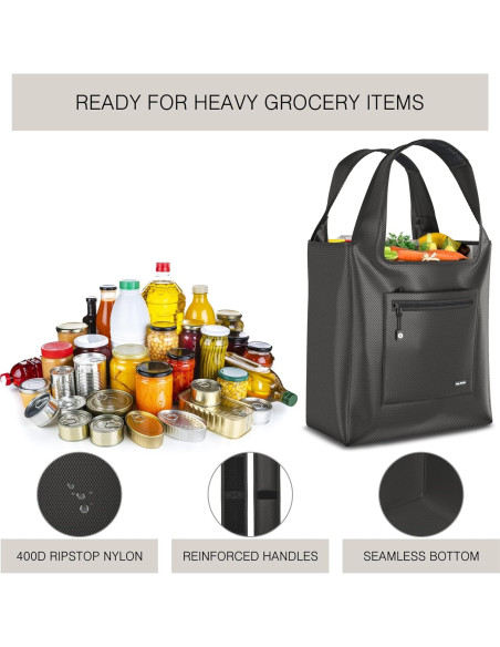 Bolsa de Compras Reutilizable Ecológica Premium - Nylon Ripstop Negro