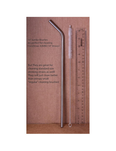 Popotes Jumbo Acero Inoxidable CocoStraw 14" 2 Pzas + Cepillo