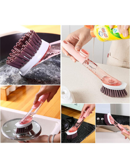 Cepillo de Platos Cenbee con Dispensador de Jabón y 4 Cabezas